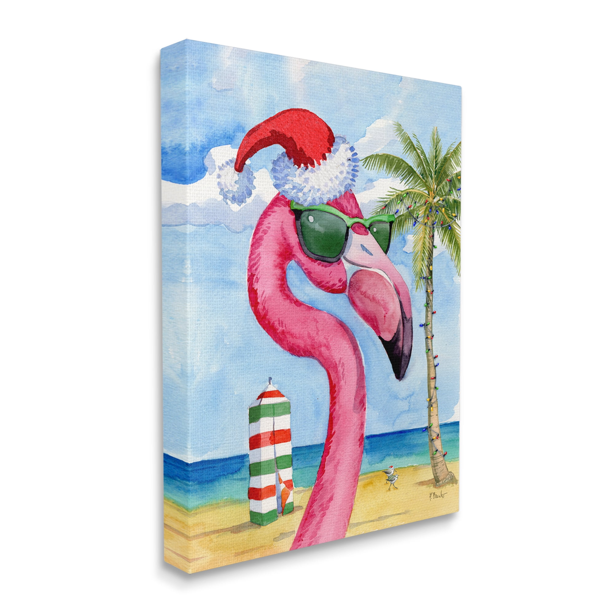 Stupell Industries Flamingo Tropical Christmas Holiday Painting Gallery Wrapped Canvas Print Wall Art, 30 x 40