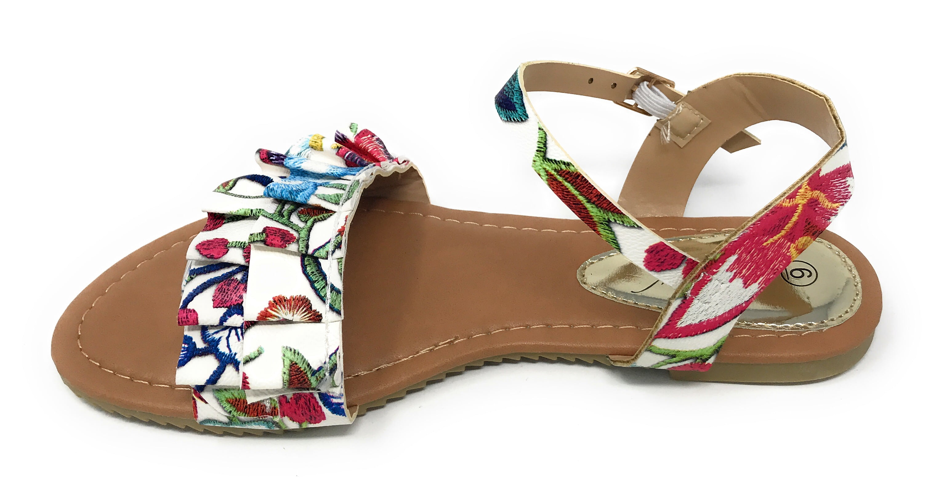 Victoria K Women's Printed Floral Ruffels Sandals