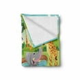 thumbnail image 2 of Children Soft Flannel Fleece Throw Blanket, Safari Animals Swimming in the Lake Lions and Giraffe Art, Cozy Plush for Indoor and Outdoor Use, 70" x 90", Multicolor, by Ambesonne, 2 of 6