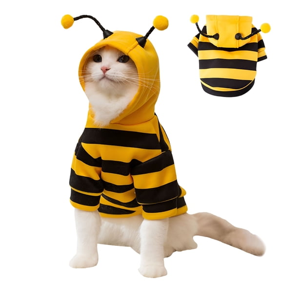 GASTROPOD Pet Bee Costume Hood Dog Halloween Clothes Winter Warm Pet Hoodies Cat Holiday Cosplay Outfit for Small Medium Dogs Cats (Yellow,XXL)