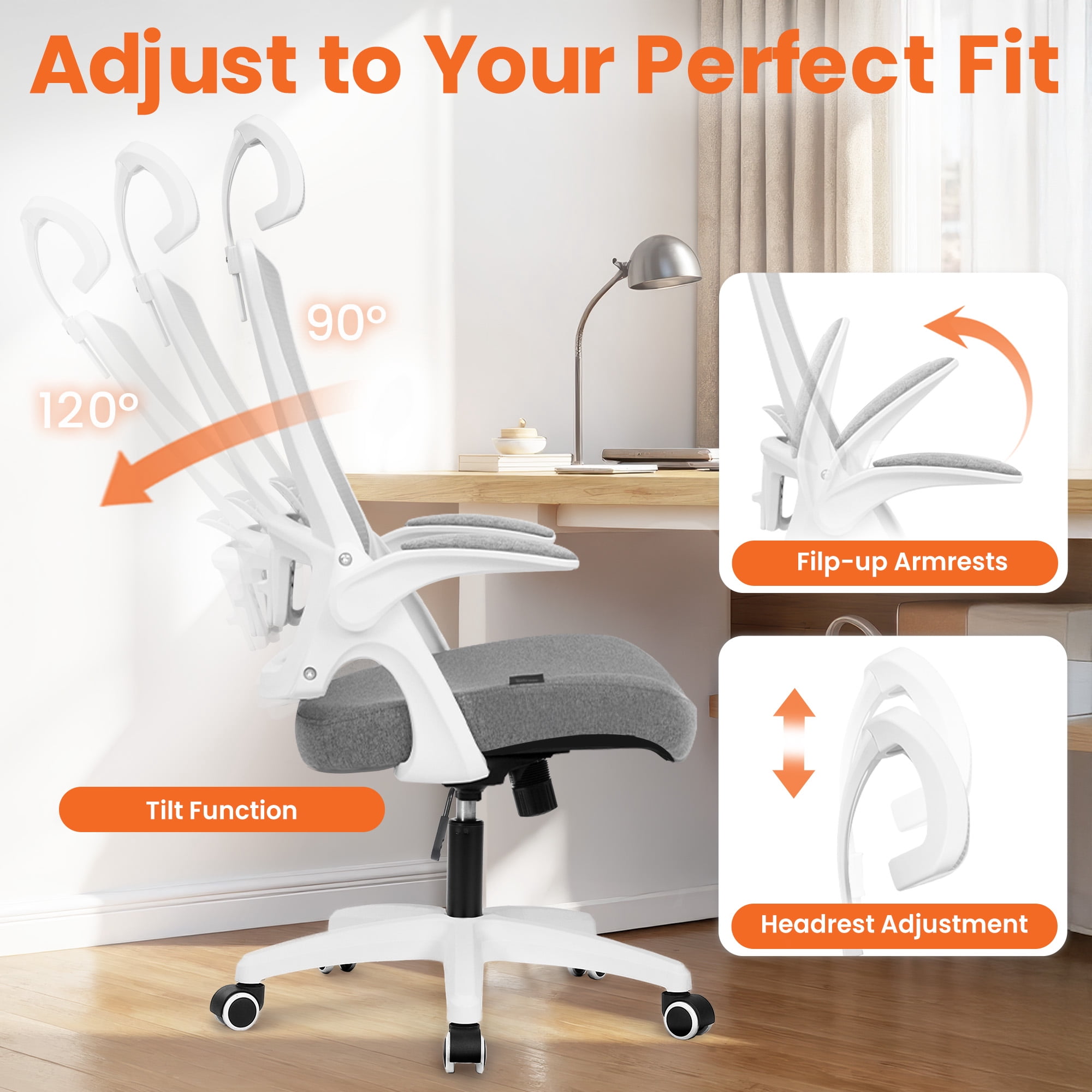 Neo Chair High Back Ergonomic Desk Chair Office Chair, Breathable Mesh Desk Chair with Adjustable Lumbar Support and Headrest, Gray