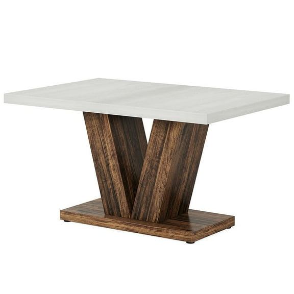 Spaco 47" Dining Table, Farmhouse Wooden Kitchen Dinner Table with Duty Pedestal, Dining Table for Indoor as Living Room, Kitchen, Black & Brown