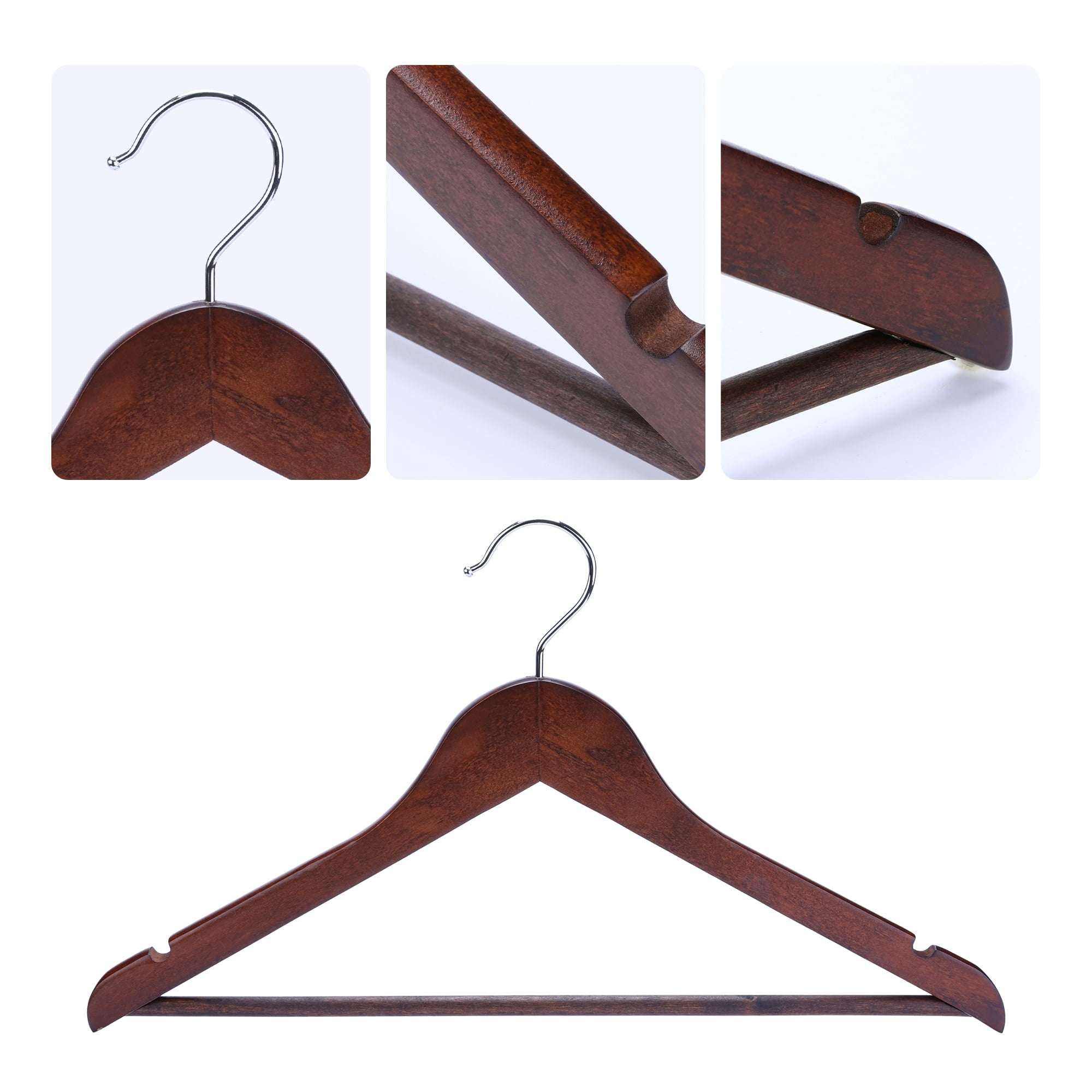 Unique Bargains Wood Non-Slip Hangers Clothes Hangers for Closet 10 Packs Brown