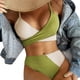 thumbnail image 1 of Traje de baño de bikini Bloque de color Cruzado Lazo Espalda Cintura alta Mujeres Trajes de baño de 2 piezas para playa Piscina Verde claro S, 1 of 5