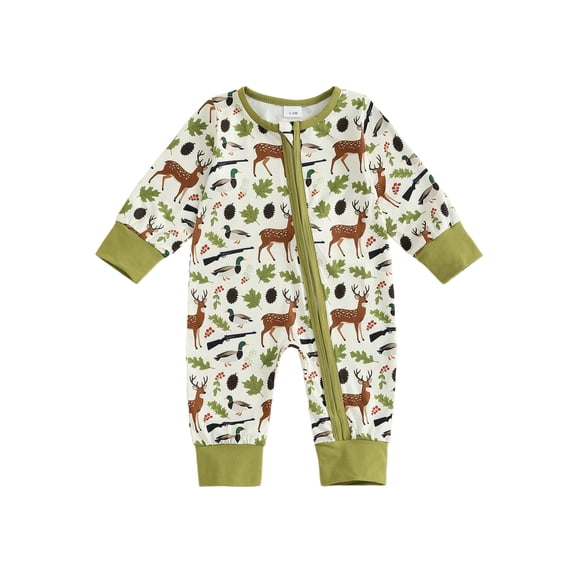 BemeyourBBs Newborn Baby Boy Hunting Outfit Mallard Duck Reindeer Romper Long Sleeve Zipper Up Jumpsuit Fall Winter Spring Clothes
