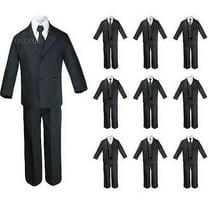 NEW BABY BOY KID TEEN 6 PC Extra Necktie WEDDING FORMAL TUXEDO SUIT BLACK S-20
