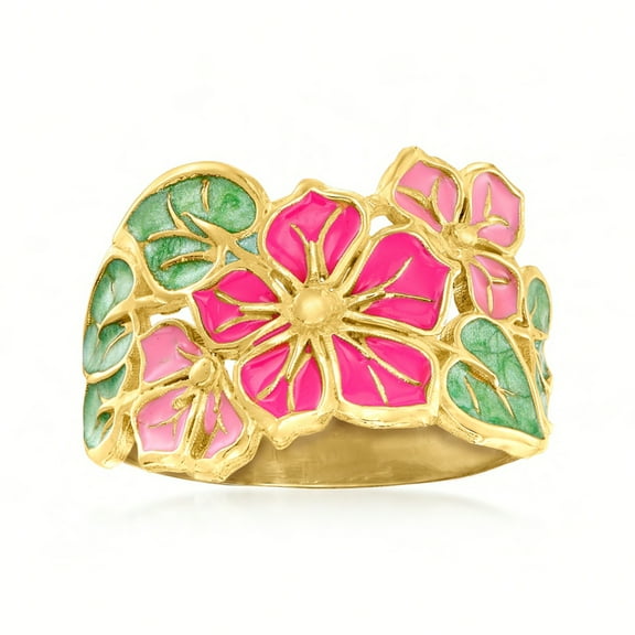 Ross-Simons Italian Multicolored Enamel Flower Ring in 14kt Yellow Gold, Women's, Adult