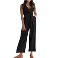 thumbnail image 2 of Tank Top Jumpsuit for Women Casual Office Cross Front Belt High Waist Jumper with Pocket Slimming Long Pant Work Outfits, Black, XXL, 2 of 5