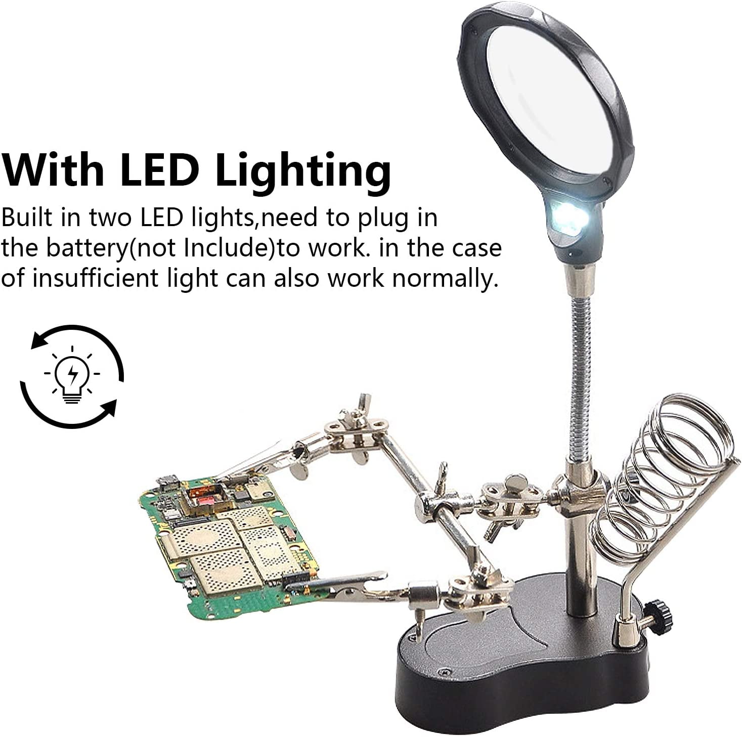 3.5X12X Helping Hands Soldering Station with LED Light & Alligator Clips - Magnifier Stand for Welding PCB Repair Jewelry Craft Hobby Model Building Watch Repair