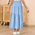 thumbnail image 4 of Eltusu Girls Skirts, Long-Length Pleated Cotton Elastic Waistband Casual Skirts Light Blue Size 10-12T, 4 of 5