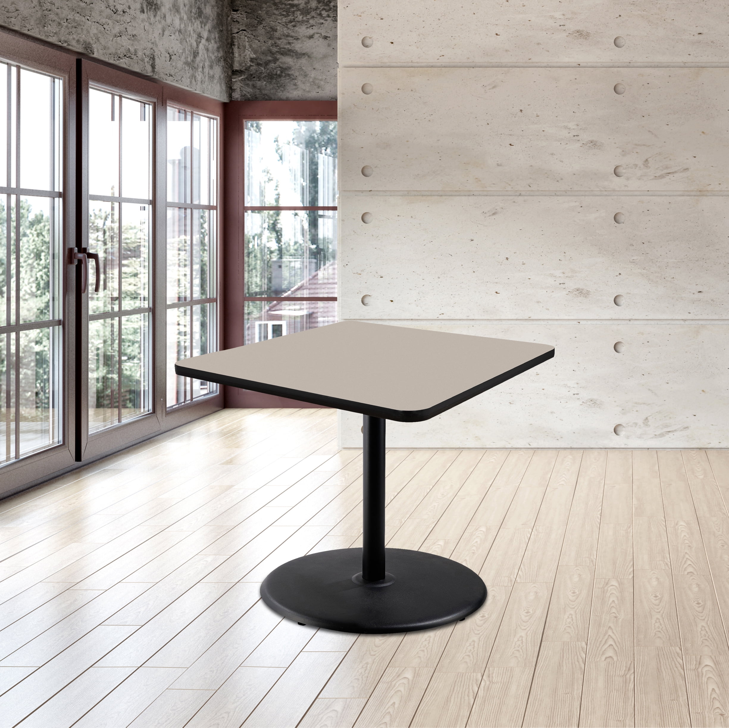 Hampden Furnishings Bennet Collection Steel Frame 36" Square Top, Round Base, 42" Height, Cafe Table, Black Frame/Grey Nebula Top