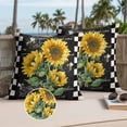 thumbnail image 3 of Sunflower Black Outdoor Pillow Covers 24x24 Set of 2,Waterproof Patio Throw Pillowcase Protectors,Vintage Farm Bee Black White Plaid Decorative Pillow Shams Cushion Covers for Seat Bed Couch Sofa, 3 of 8