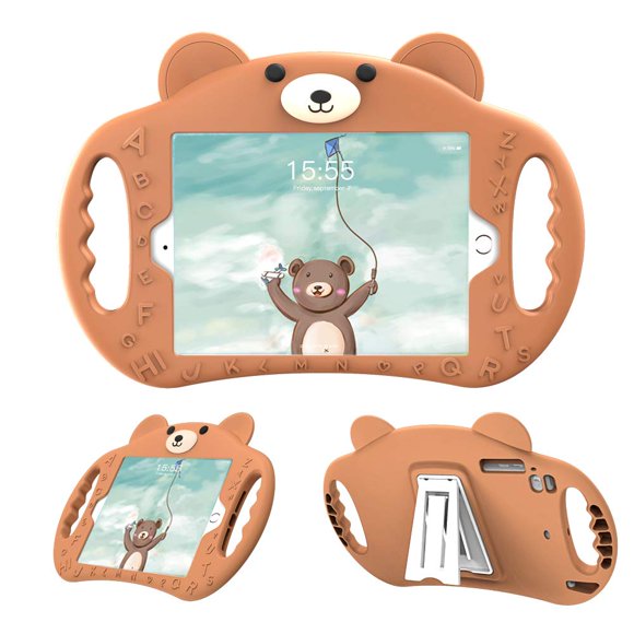 PZOZ Étui pour iPad Enfants Compatible pour iPad 9e 2021 / 8e 2020 / 7e 2019 Génération 10,2 Po, Poignée en Silicone Antichoc avec Support, Étui de Protection Robuste pour Garçons Filles pour iPad Garçons Filles (Brun)