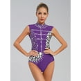 thumbnail image 7 of iiniim Women Shiny Rhinestones Gymnastics Dance Leotard Sleeveless Cutout Back Metallic Figure Skating Bodysuit Purple XXL, 7 of 7
