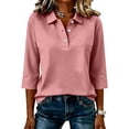 thumbnail image 5 of Women Three Quarter Sleeve Collared Button Polo Shirts Solid Color Loose Casual Office Daily Tops 3XL, 5 of 5