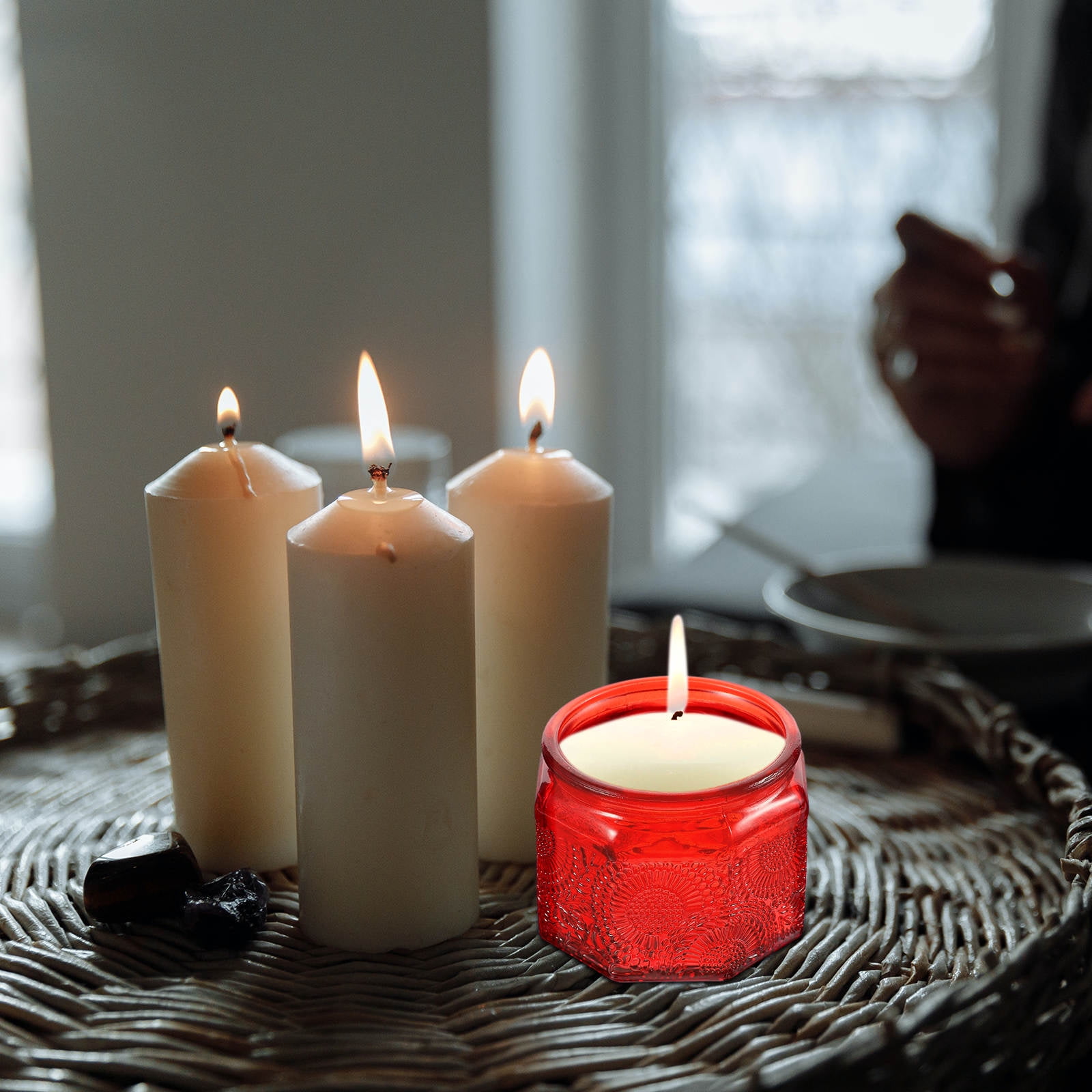 Milisten 14Set Red Round Glass Jars with Lids for Candle Making Bulk Storage