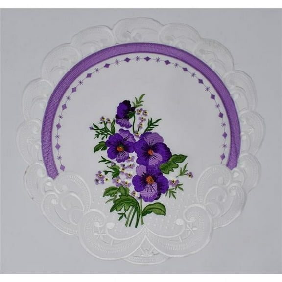 Sinobrite  16 in. Purple Pansy on Cream Fabric Doily