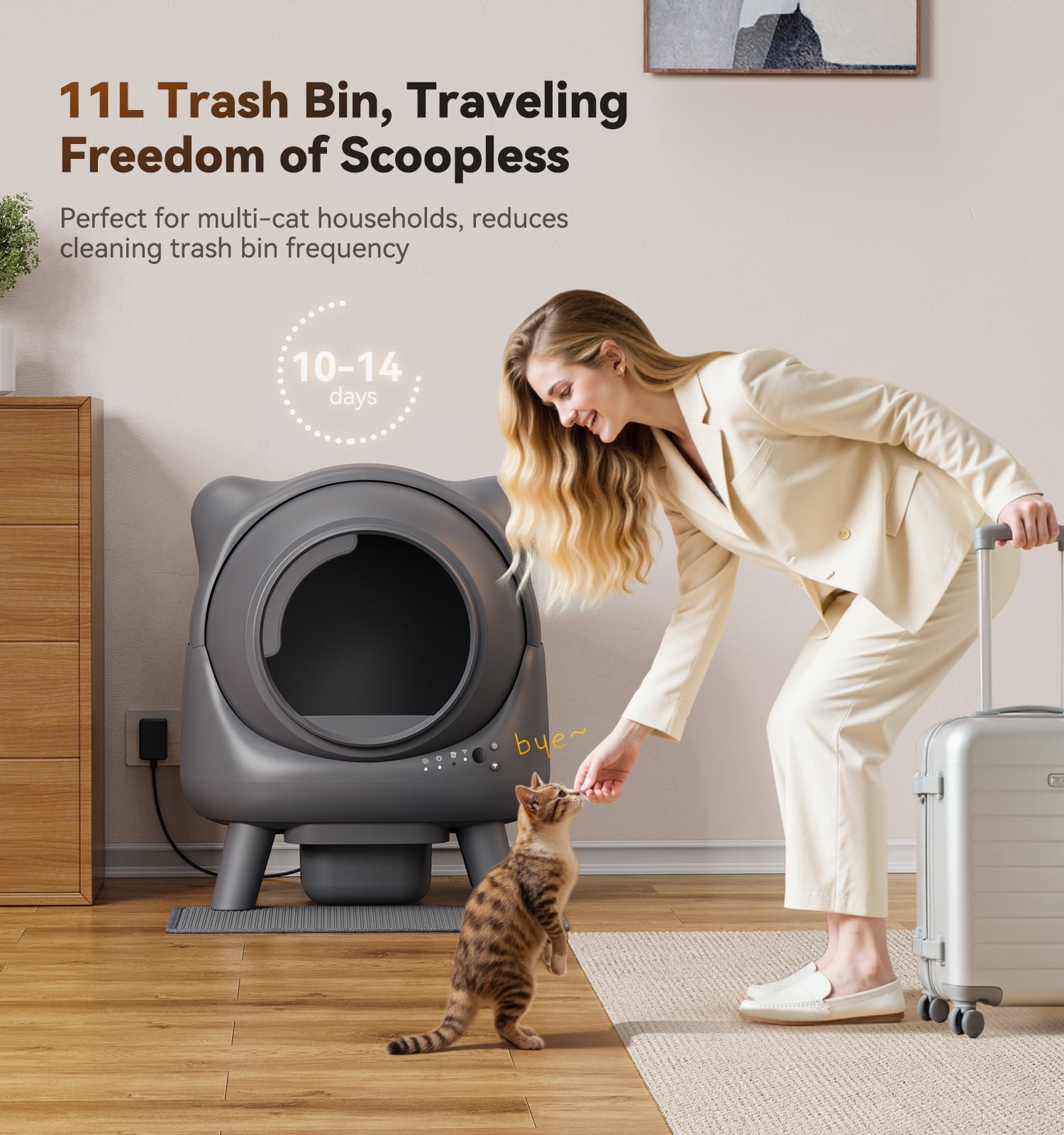 FeelNeedy Self Cleaning Cat Litter Box, 65L Large Automatic Litter Box with App Control Monitoring, Dual Safety Sensor, Odor Control, Includes Litter Mat and Waste Bags, Gray