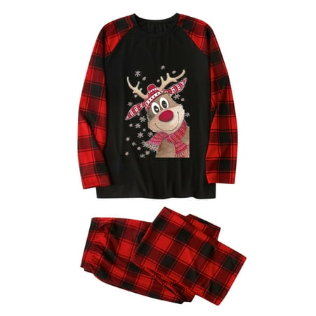 

Family Christmas Sets 2022 Xmas Elk Reindeer Red Plaid Print Homewear Pajamas Long Sleeve Matching Family Christmas Pajamas