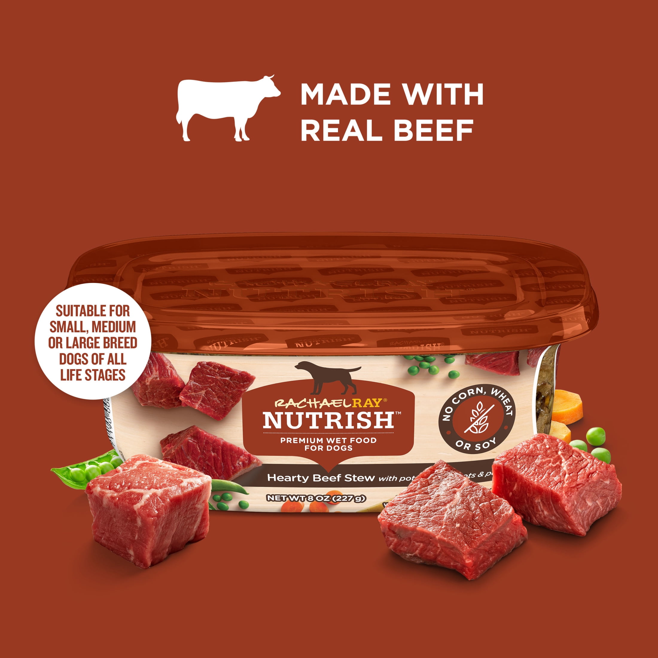 (4 pack) Rachael Ray Nutrish Wet Dog Food, Hearty Beef Stew Recipe, 8 oz. Tub