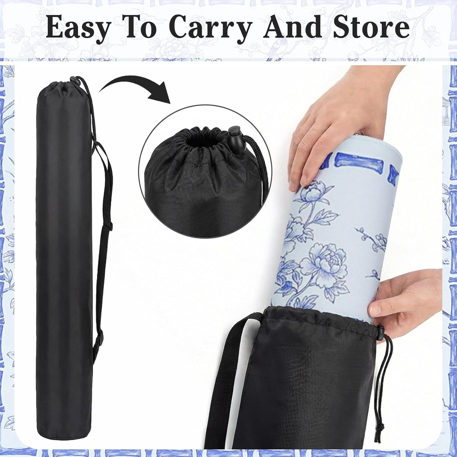 Mahjong Mat with Black Carrying Bag Blue Floral Bird Non-Slip Noise Reduction Gaming Mat 31.5" x 31.5" Rubber Multi Purpose Game Table Cover for Mahjong Card Dominoes Board Tile Games