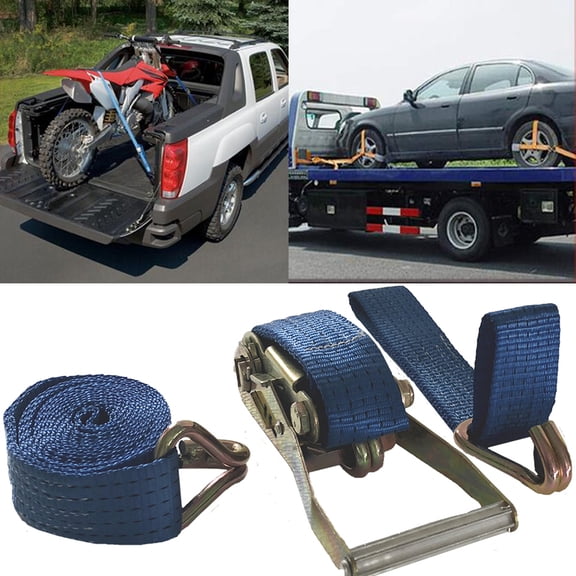 INTSUPERMAI 2pcs Rescue Fixed Strap 2" x 15' Ratchet Strap with J-Hooks 6614 Pound Capacity