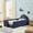 Twin + Navy Blue + Kids + Foam + Boucle + Boucle + Fabric, variant on Space Saving Twin Size Dinosaur-Shaped Bed with Safety Guardrails, Solid Wood Bed Frame for Bedroom, Boucle Fabric Navy Blue