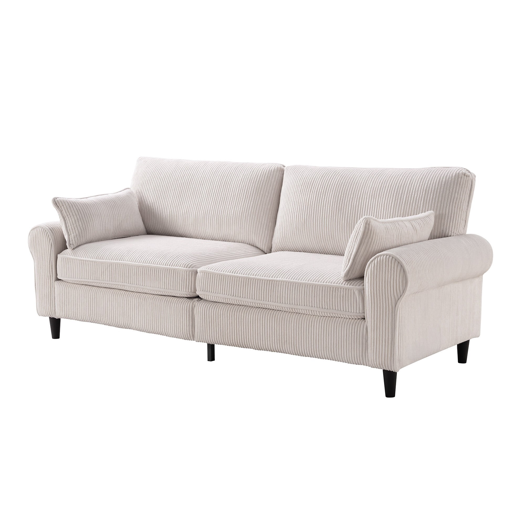 DEALTOPS 81" Corduroy Loveseat, Modern 2-Seater Sofa with Rolled Arms, Iron & Wood Frame, Creamy Beige