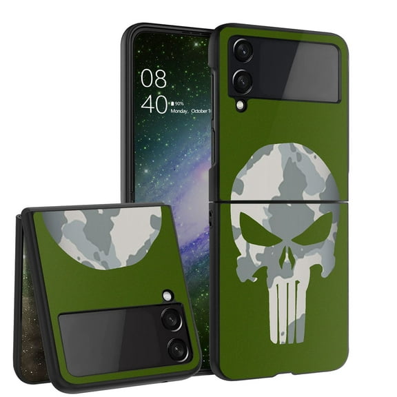 ANJ Hard Protective Printed Case Cover Compatible with Samsung Galaxy Z Flip 4 - Army Green Skull
