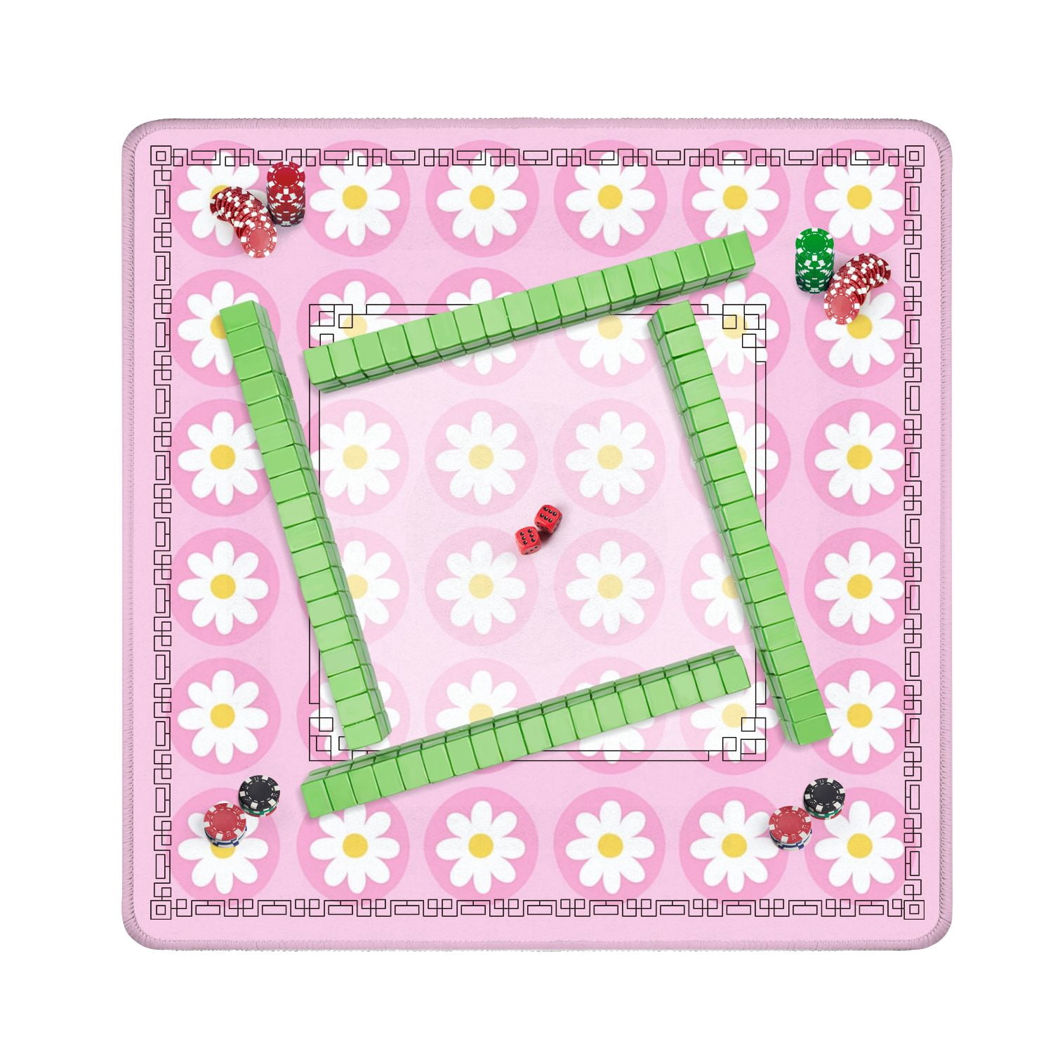 Mahjong Mat 31.5" x 31.5" Daisy Floral Pink Simple Design Non-Slip Noise Reduction American Mahjong Tiles Table Cover for Dominoes Poker Card Board Games Gift