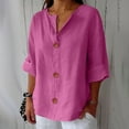 thumbnail image 2 of Outfmvch 3/4 Sleeve Tops for Women Cotton Linen Tops for Women Button Down Shirts Cotton Shirts for Women Work Shirts for Women Summer Shirts for Women Womens Vintage Tshirts Pink 4xl, 2 of 9