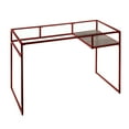 thumbnail image 2 of GZXS Modern Minimalist Writing Desk with Clear Glass Top, Metal Sled Base & Wood Shelf - 48" Rectangular Computer Desk for Home Office, Study, Bedroom (Red Frame), 2 of 8