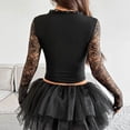 thumbnail image 4 of justHIGH Women's Sheer Mesh Long Sleeve Corset Top Lace Boned Going Out Y2k Club Outfits Square Neck Bustier Crop Tops Black,M, 4 of 5