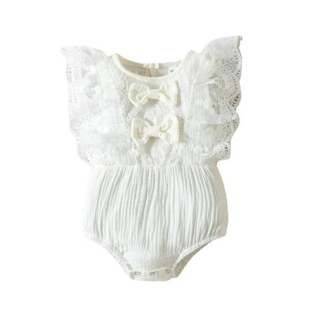 

Chenyuanyuan Baby Girl Clothes Girls Lace Fly Sleeve Pullover Romper Bowknot Bodysuits Clothes Size 18-24 Months