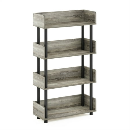 Furinno Turn-N-Tube 4-Tier Freestanding Multipurposes Display Rack, French Oak/Black