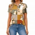 thumbnail image 5 of JoveMarine Women's Short Sleeve Button Up Shirt with Lapel Collar Striped Plaid Print Blouse Casual Work Top for Daily and Office Wear Spring/Summer Beige L, 5 of 6
