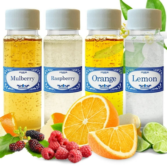Fruity Concentrated Rainbow Fragrances 2.0 fl oz 4 Pack | Raspberry, Mulberry, Orange & Lemon