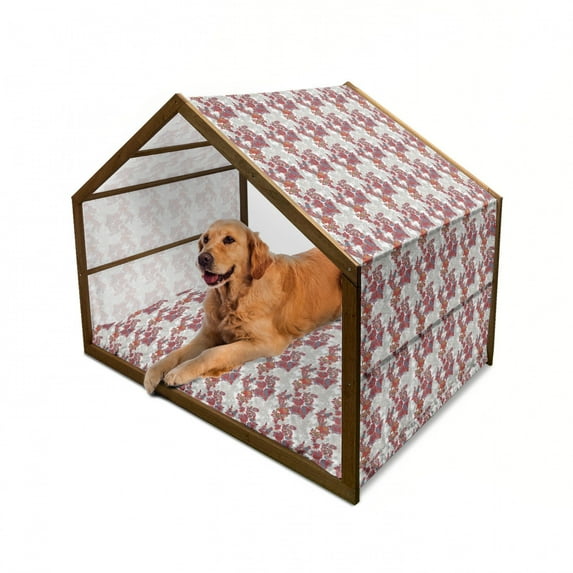Floral Pet House, Romantic Boho Style Narcissus Magic Magnolia Rose Vibrant Pattern Print, Outdoor & Indoor Portable Dog Kennel with Pillow and Cover, 5 Sizes, Red Black Grey, by Ambesonne