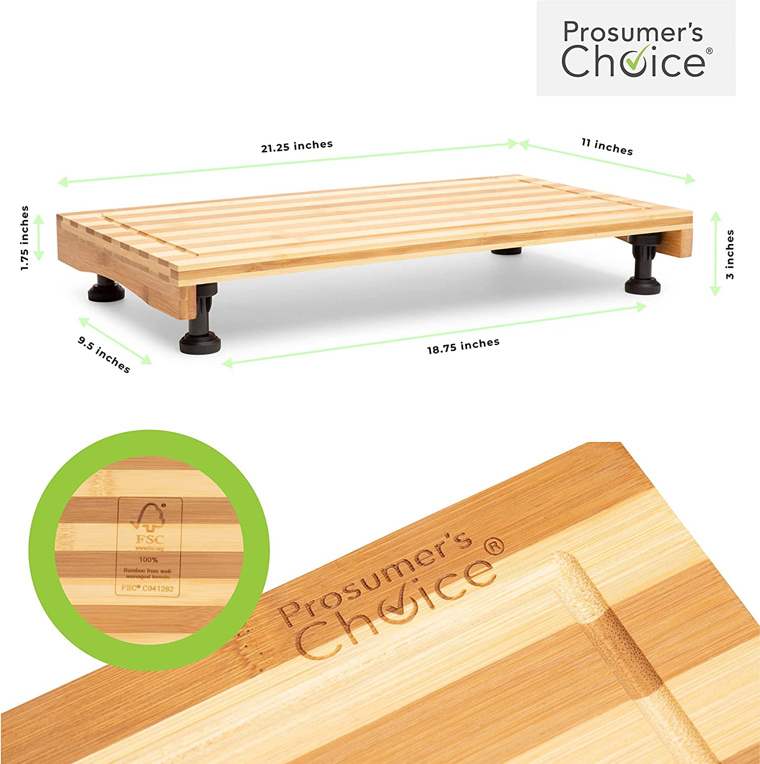 Prosumer's Choice Bamboo Cover and Countertop Cutting Board with Adjustable Legs, Natural