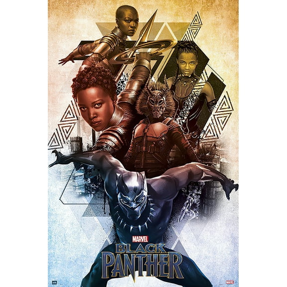 Black Panther - Framed Marvel Movie Poster (Characters) (Size: 25" X 37") (Shiny White Aluminum Frame)