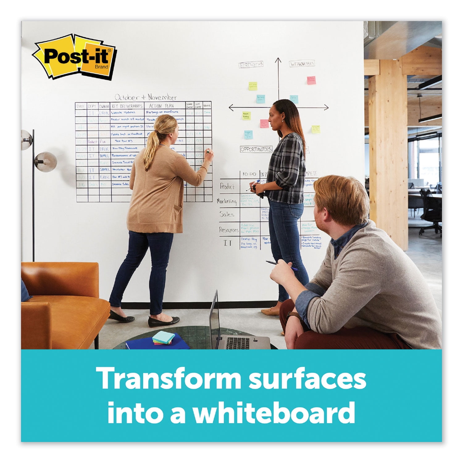 3m/commercial Tape Div. Dry Erase Surface With Adhesive Backing, 72" X 48", White