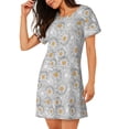 thumbnail image 2 of Honeii Daisies Flowers Print Women's Loose Short Sleeve Nightgown, Soft Cotton Sleepwear, Comfy Loose Fit Pajama Dress for Sleep and Lounge, 2 of 6