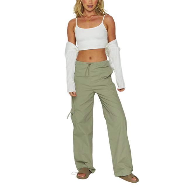 Lucakuins - Pantalones cargo largos para mujer, con cordón, cintura media, color sólido, para correr, ropa de calle con bolsillos Lucakuins moda