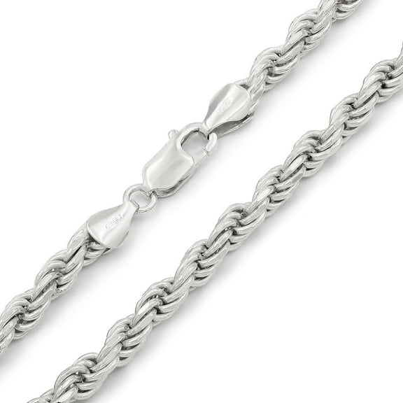 925 Italian Sterling Silver 5mm Solid Rope Diamond Cut Chain, FREE Microfiber Cloth, ITProLux Link Mens Womens Necklace, Giorgio Bergamo