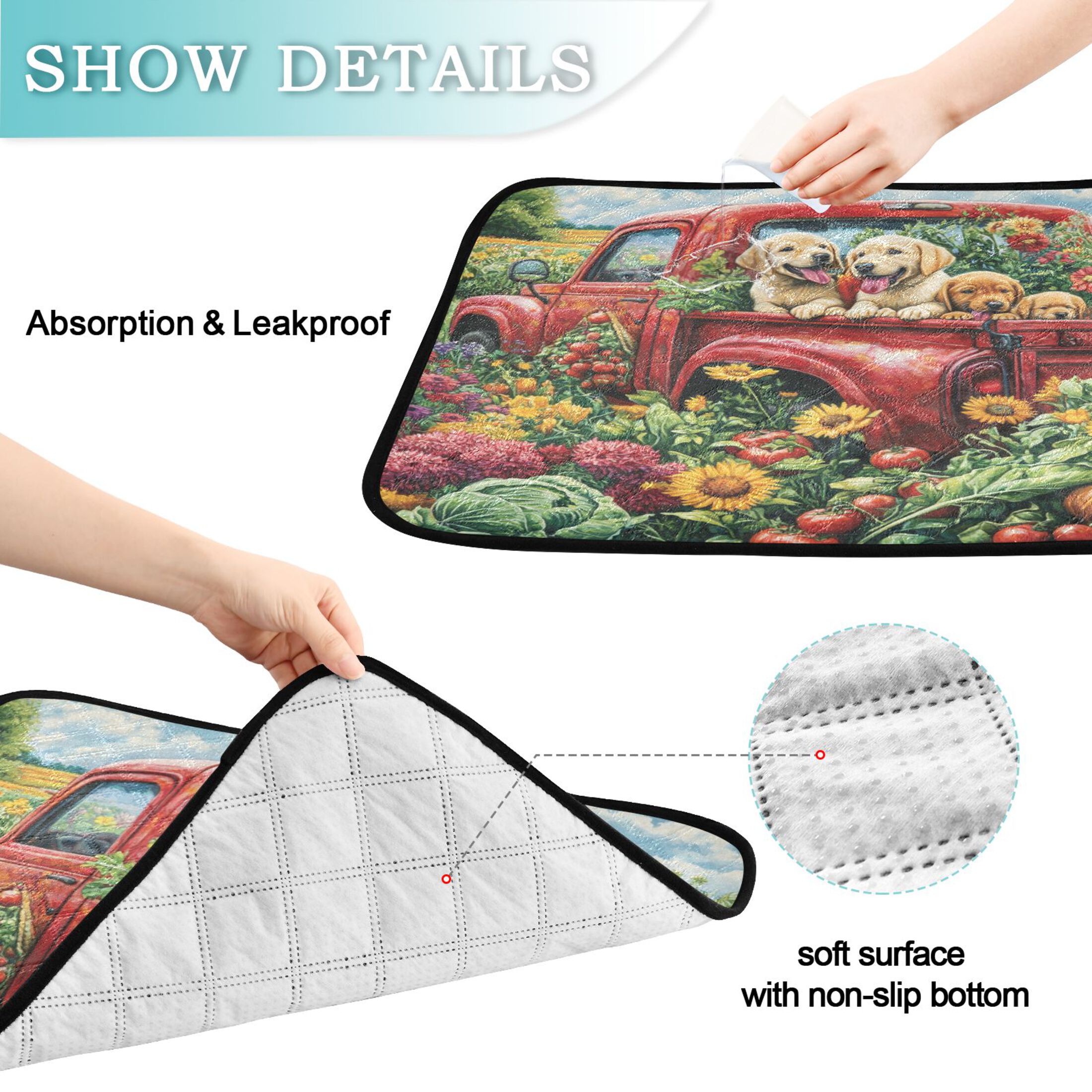 Qxltty Vegetable Truck Cat litter Pads Pet Set of 2 Diaper Mats Center Anti-leakage Layer Absorbent Soft and Comfortable