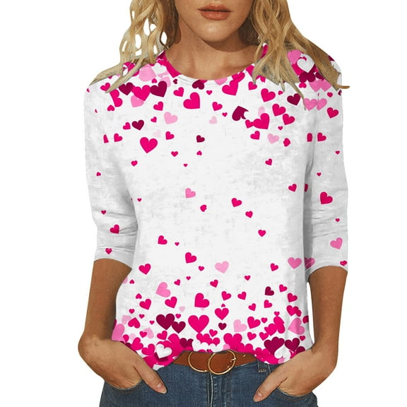 Tbopshirt Valentine's Day T-Shirts for Women 3/4 Sleeve Casual Crewneck Loose Graphic Tees Summer Plus Size Tops,S-XXXXXL