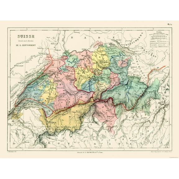 Historic Map - Switzerland - Cortambert 1880 - 29.91 x 23 - Vintage Wall Art