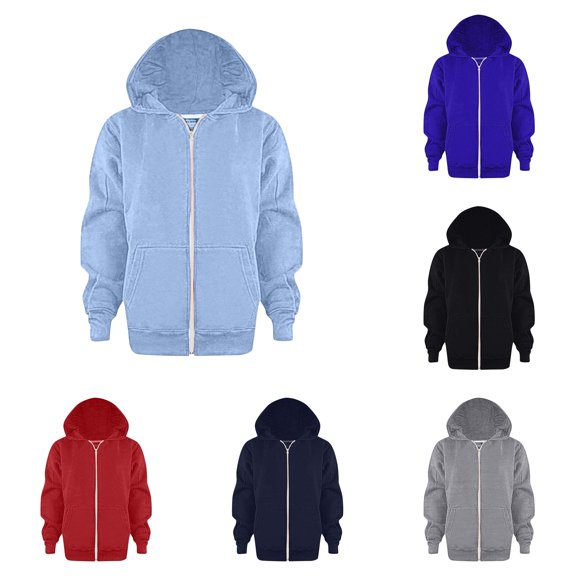 FYDUU Kids Zip Up Hoodies Long Sleeve Full Zipper Sweatshirts Fall Jackets Solid Color Hoodie Coat with Pockets Children's Clothes 9-10 Years