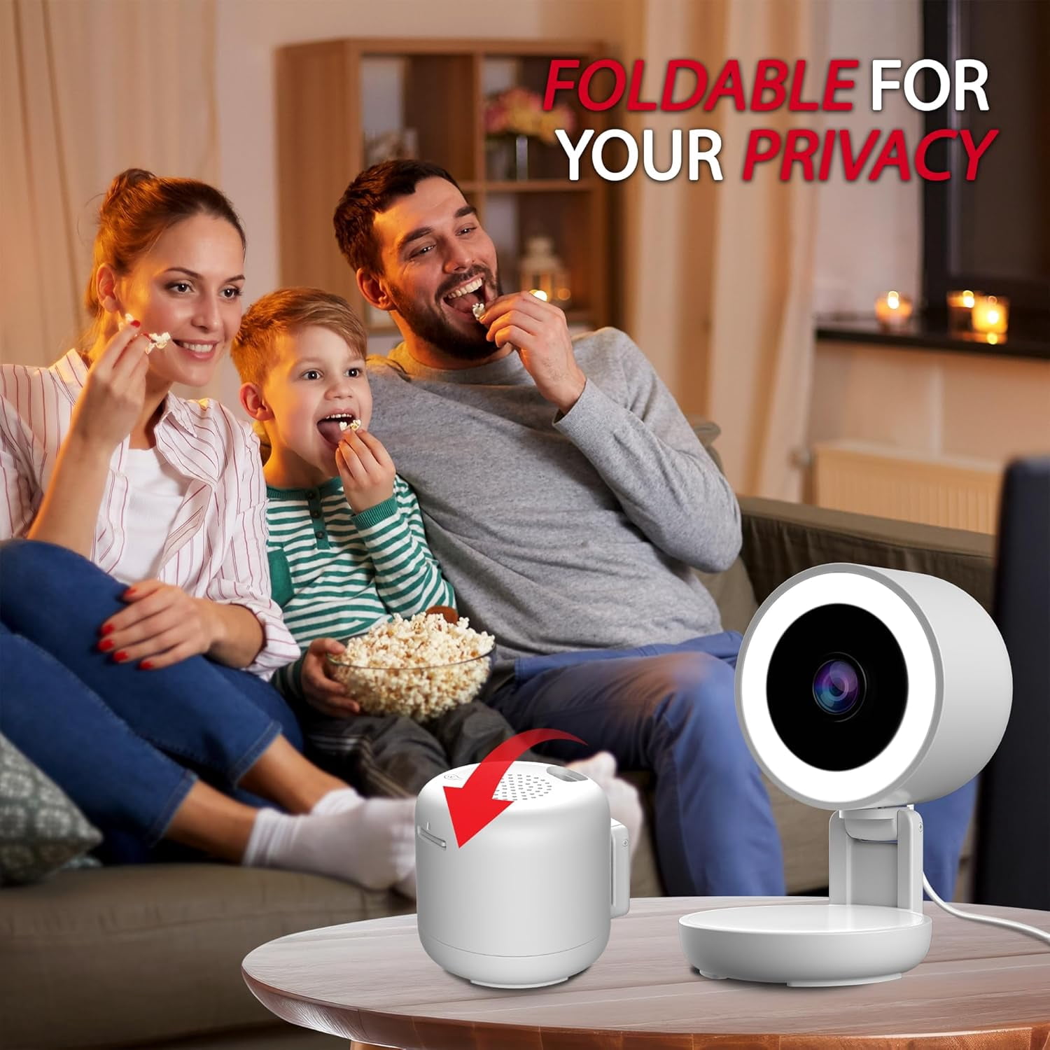 Energizer Smart 2K Wired Indoor Camera with Light for Night Vision, Foldable for Privacy, Remote Access, 130° Wide Angle, Recording, Instant Motion Alerts, Two-Way Audio, Hub-Free Wi-Fi (White