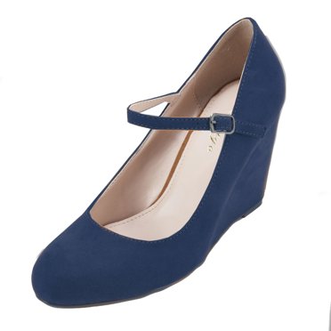 Women's Mary Jane Wedge Pumps - Ankle Strap Office & Wedding Shoes With 3.74 Inch Heel
